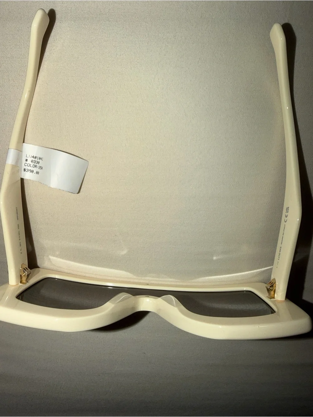 Loewe Cream Rectangular Sunglasses with Gold Hinges
